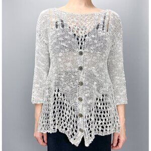 Vintage Knit Jumper | 90's Mottled Black & White Holy See Through Sweater